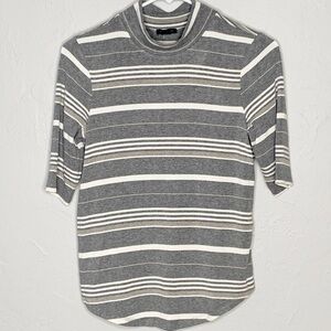 NWT Ann Taylor Gray White Striped Mock Neck Half Sleeve Top Size XS
